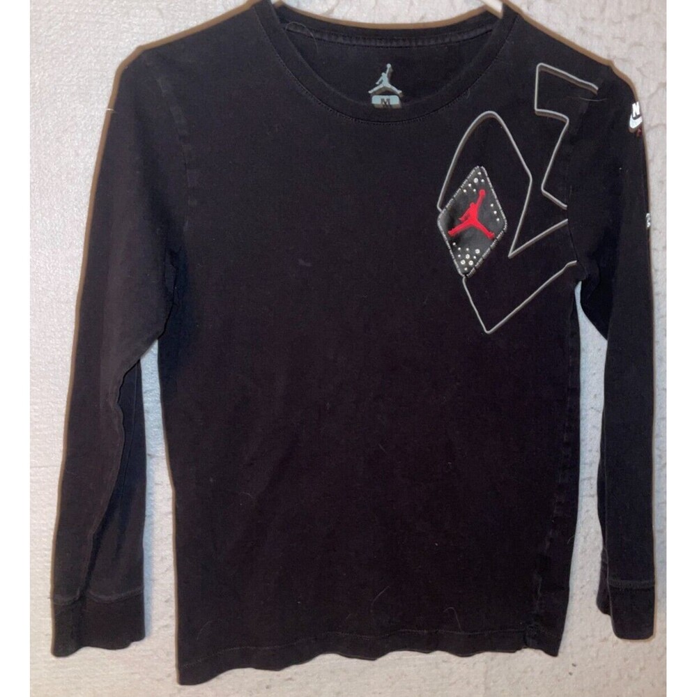 Boys Nike Air Jordan black long sleeve graphic T-shirt size M 10-12 crew neck